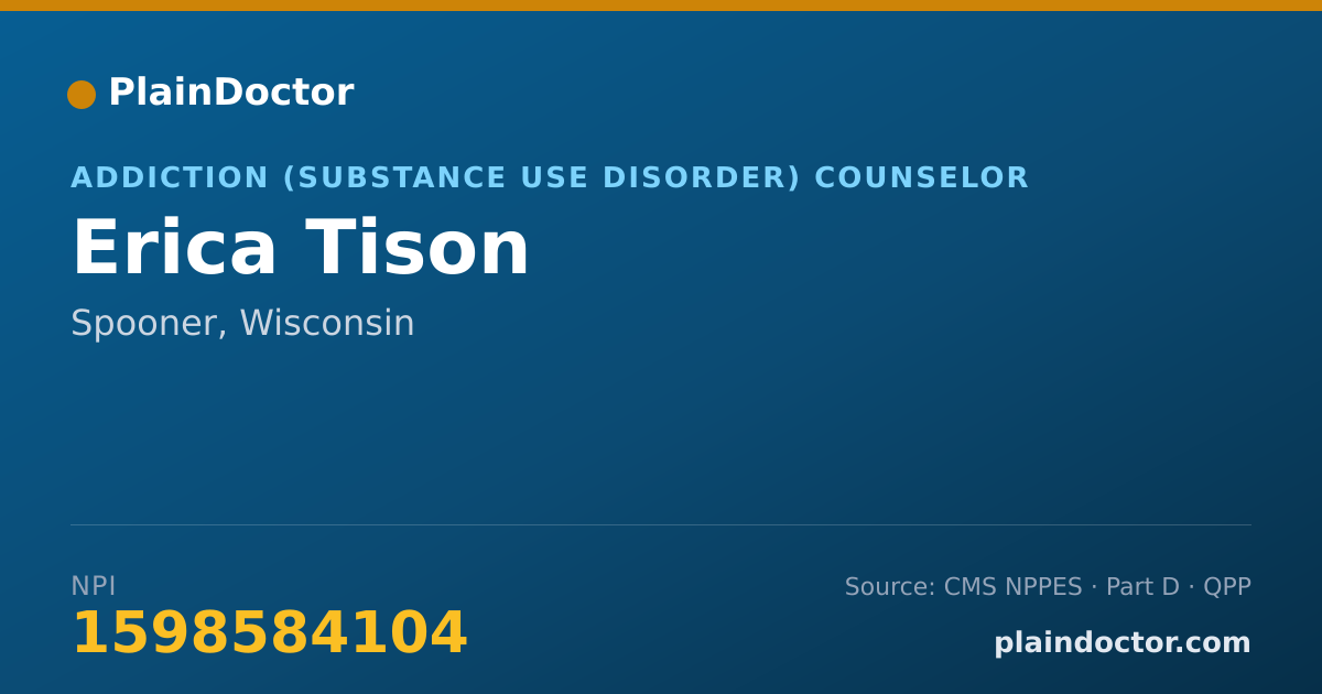 Shareable card for Erica Tison - Addiction (Substance Use Disorder) Counselor, Spooner, WI