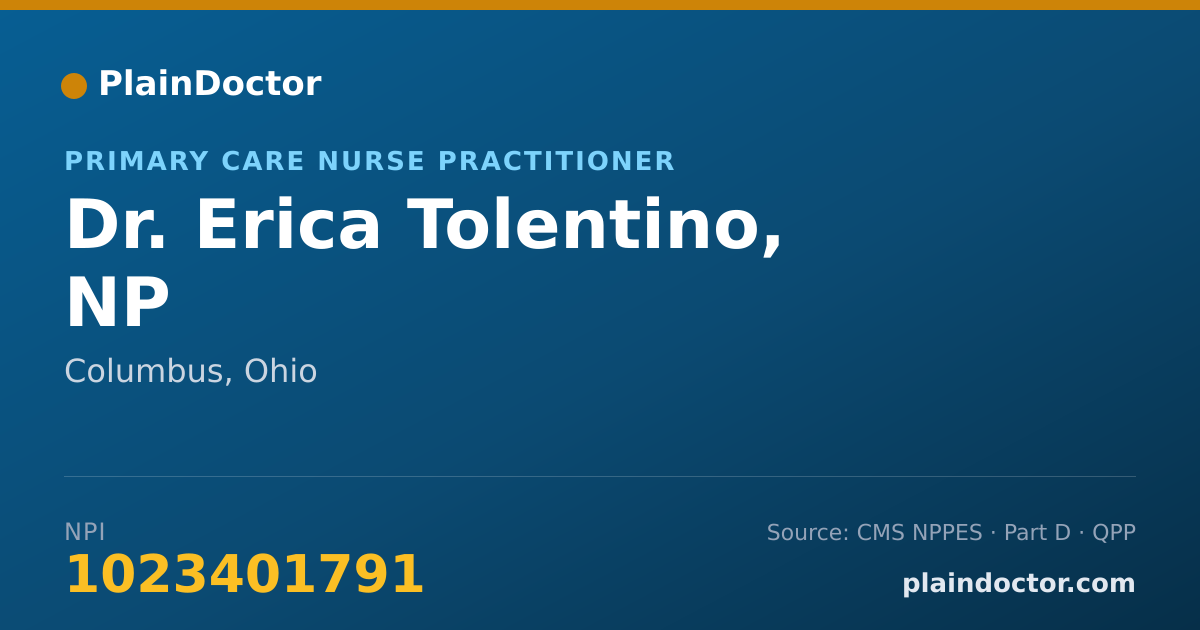 Shareable card for Erica Tolentino, NP - Primary Care Nurse Practitioner, Columbus, OH
