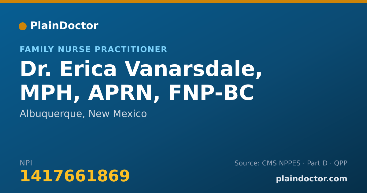 Shareable card for Erica Vanarsdale, MPH, APRN, FNP-BC - Family Nurse Practitioner, Albuquerque, NM