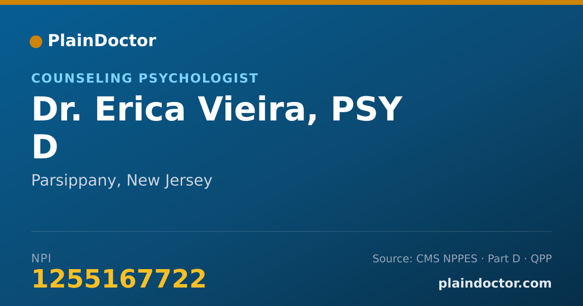 Shareable card for Erica Vieira, PSY D - Counseling Psychologist, Parsippany, NJ