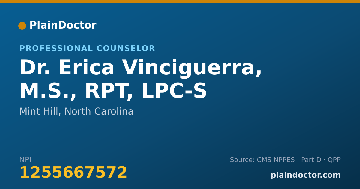 Shareable card for Erica Vinciguerra, M.S., RPT, LPC-S - Professional Counselor, Mint Hill, NC