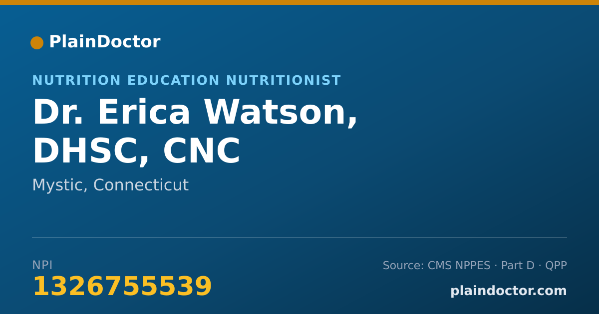 Shareable card for Erica Watson, DHSC, CNC - Nutrition Education Nutritionist, Mystic, CT