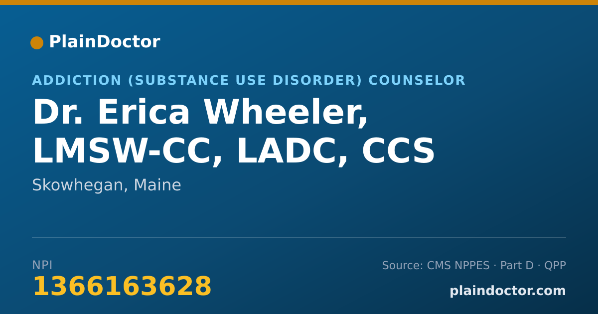 Shareable card for Erica Wheeler, LMSW-CC, LADC, CCS - Addiction (Substance Use Disorder) Counselor, Skowhegan, ME