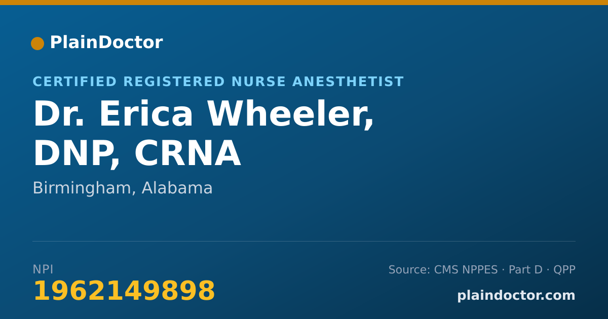 Shareable card for Erica Wheeler, DNP, CRNA - Certified Registered Nurse Anesthetist, Birmingham, AL