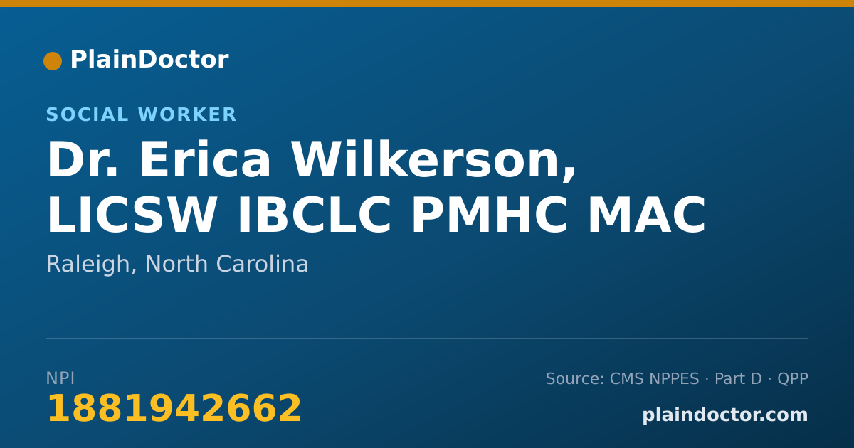 Shareable card for Erica Wilkerson, LICSW IBCLC PMHC MAC - Social Worker, Raleigh, NC