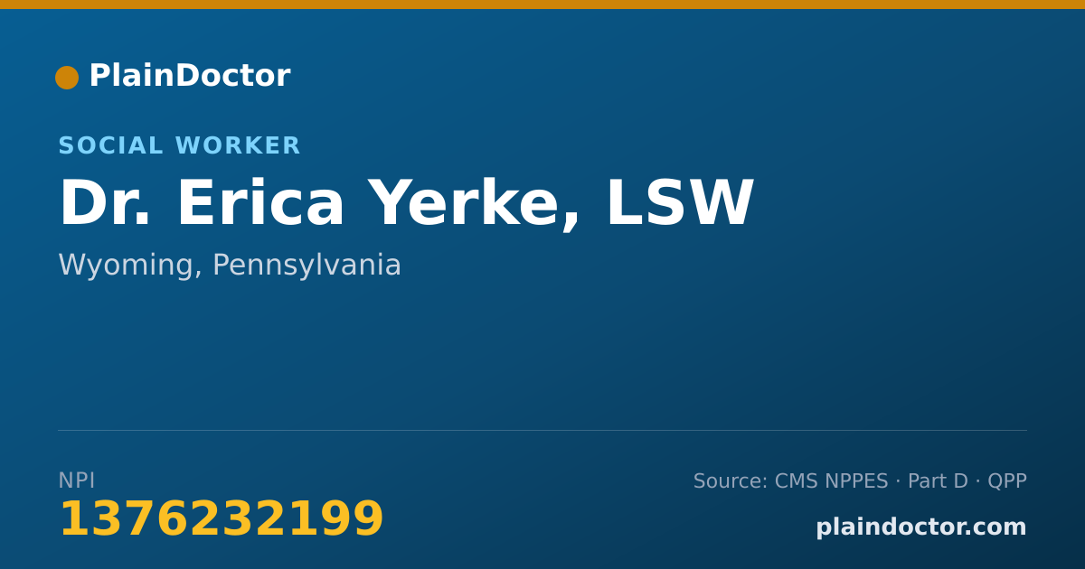 Shareable card for Erica Yerke, LSW - Social Worker, Wyoming, PA
