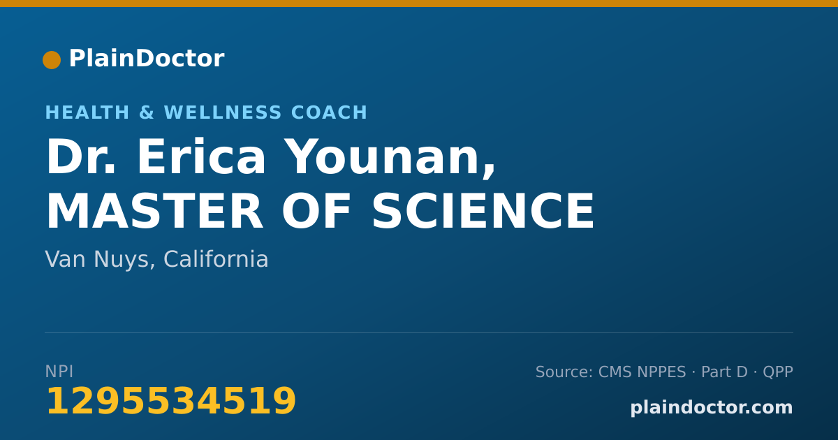 Shareable card for Erica Younan, MASTER OF SCIENCE - Health & Wellness Coach, Van Nuys, CA