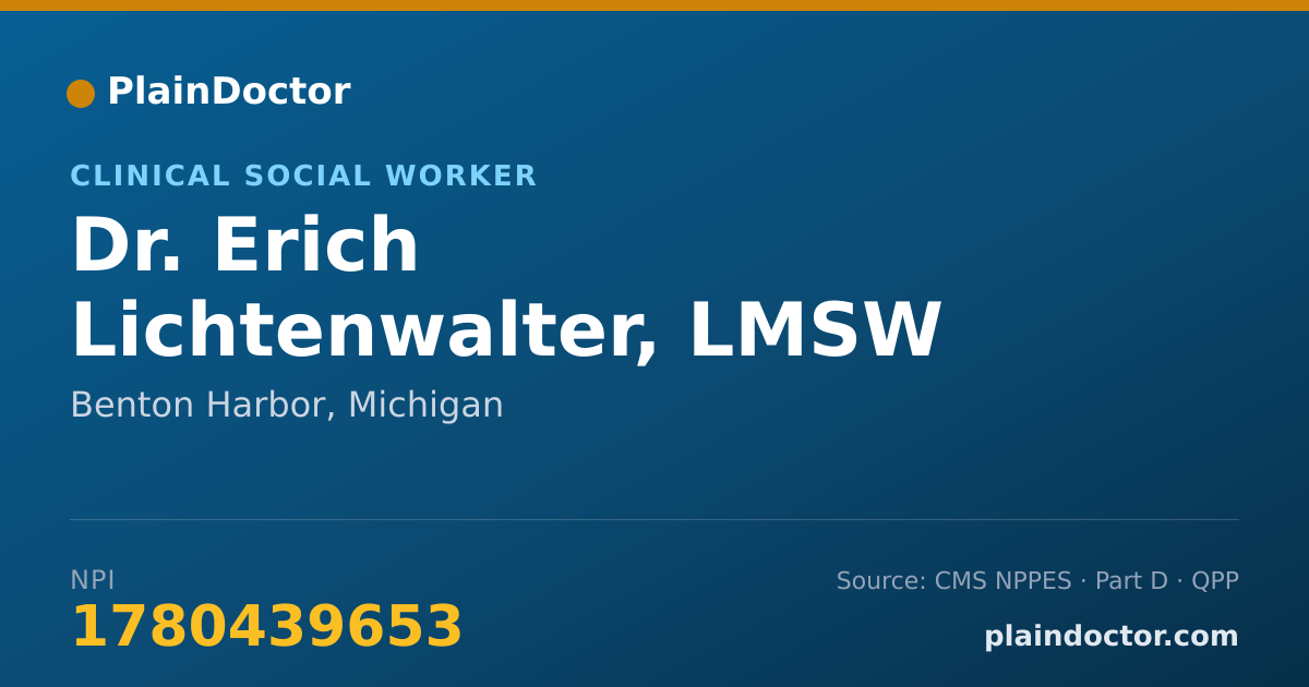 Shareable card for Erich Lichtenwalter, LMSW - Clinical Social Worker, Benton Harbor, MI