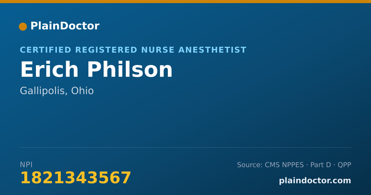 Shareable card for Erich Philson - Certified Registered Nurse Anesthetist, Gallipolis, OH