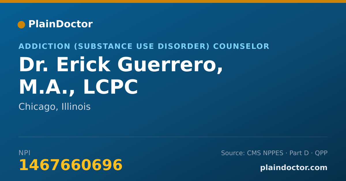 Shareable card for Erick Guerrero, M.A., LCPC - Addiction (Substance Use Disorder) Counselor, Chicago, IL