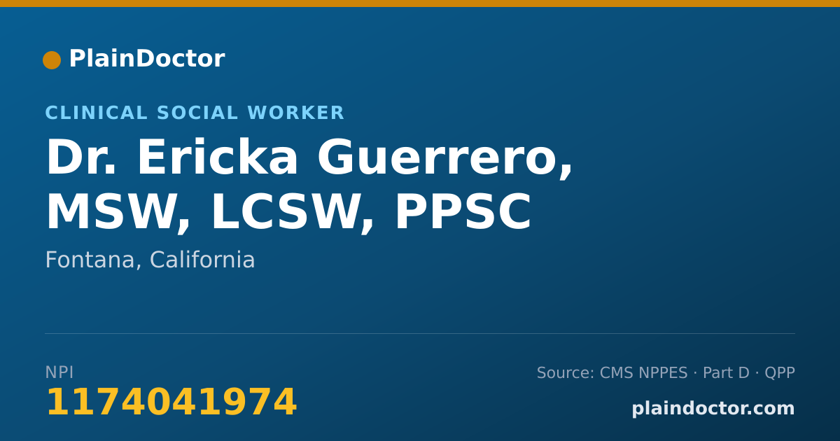 Shareable card for Ericka Guerrero, MSW, LCSW, PPSC - Clinical Social Worker, Fontana, CA