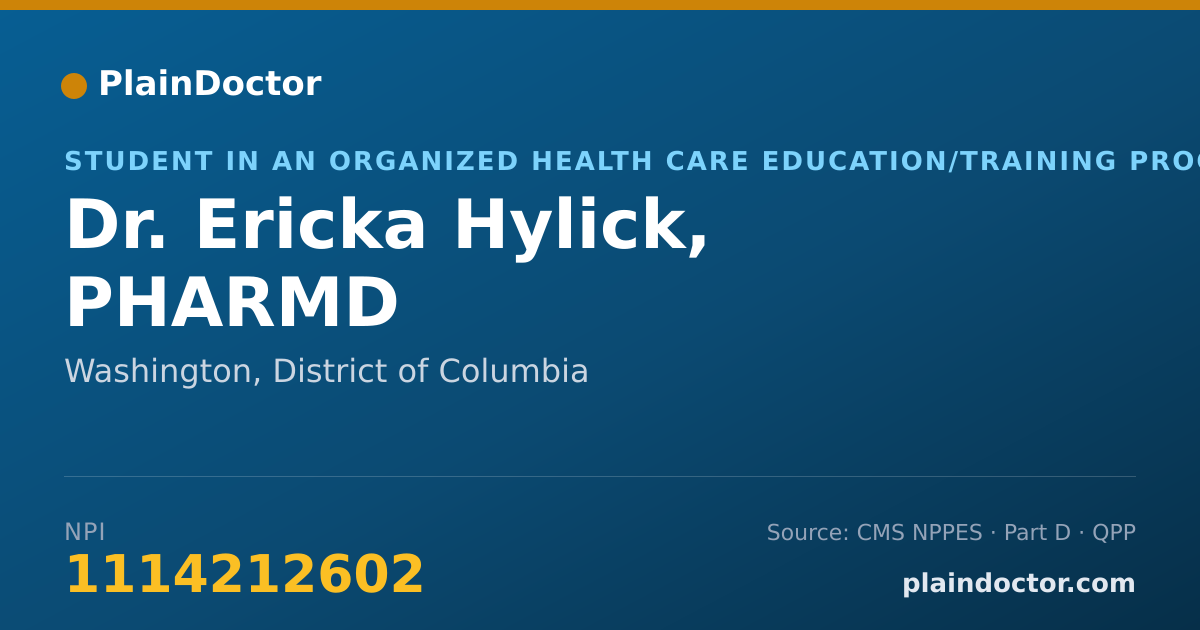 Shareable card for Ericka Hylick, PHARMD - Student in an Organized Health Care Education/Training Program, Washington, DC