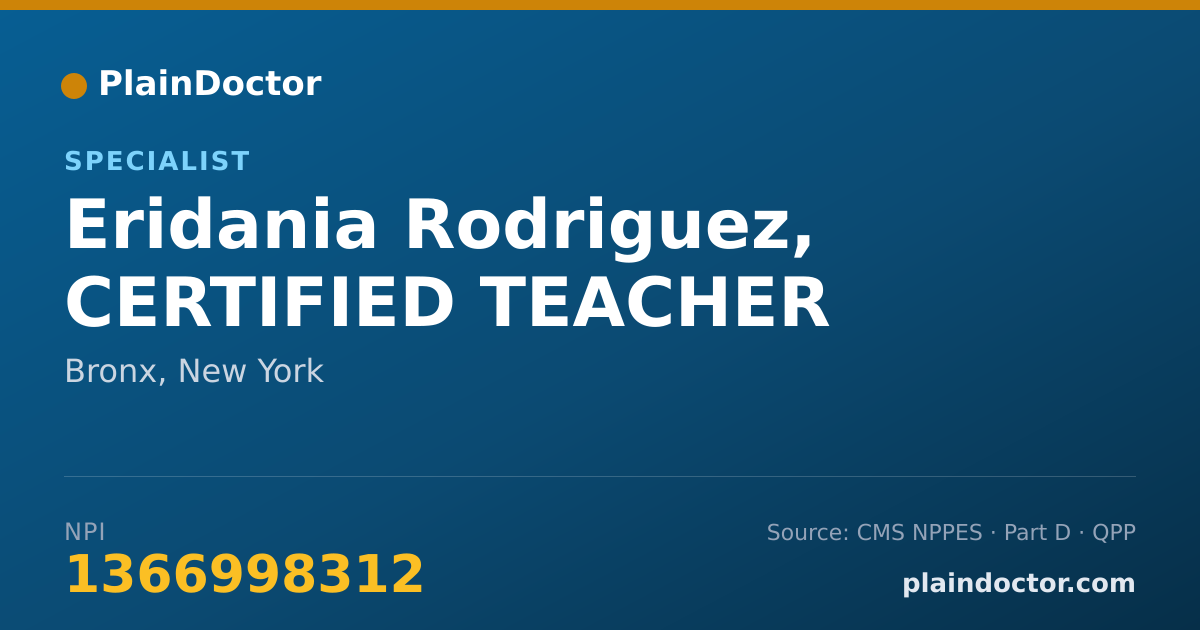 Shareable card for Eridania Rodriguez, CERTIFIED TEACHER - Specialist, Bronx, NY