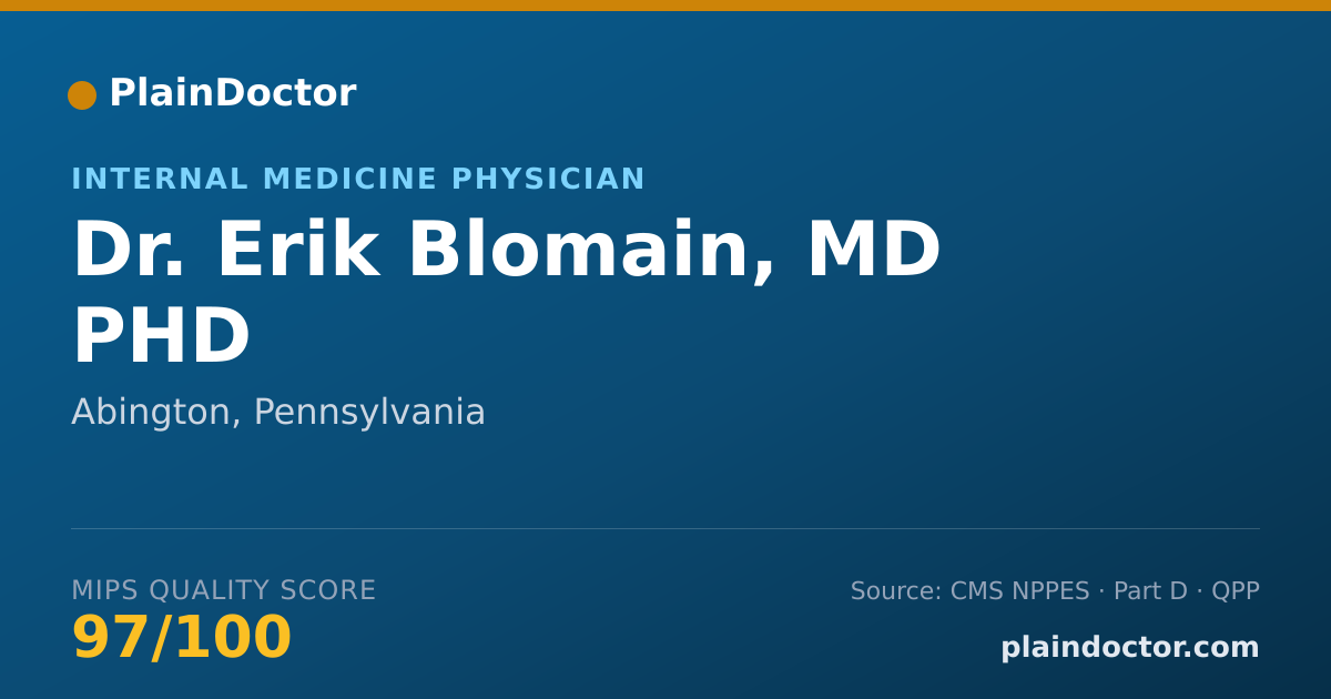 Shareable card for Erik Blomain, MD PHD - Internal Medicine Physician, Abington, PA