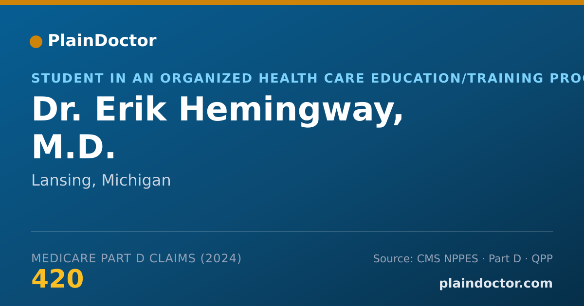 Shareable card for Erik Hemingway, M.D. - Student in an Organized Health Care Education/Training Program, Lansing, MI