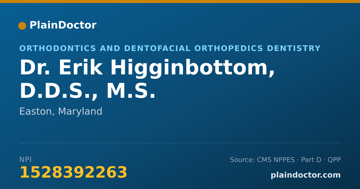 Shareable card for Erik Higginbottom, D.D.S., M.S. - Orthodontics and Dentofacial Orthopedics Dentistry, Easton, MD