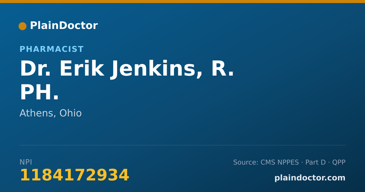 Shareable card for Erik Jenkins, R. PH. - Pharmacist, Athens, OH