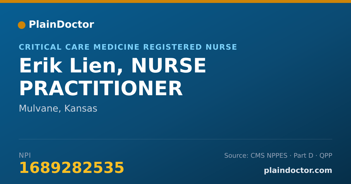 Shareable card for Erik Lien, NURSE PRACTITIONER - Critical Care Medicine Registered Nurse, Mulvane, KS