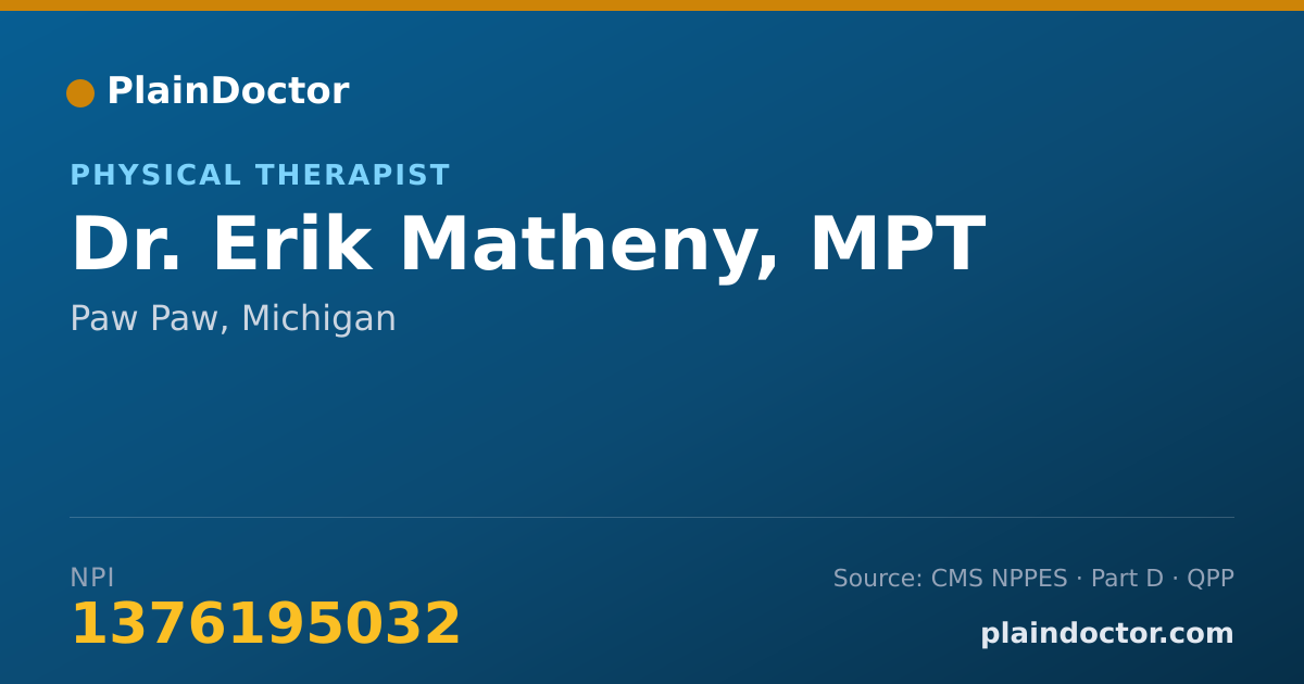 Shareable card for Erik Matheny, MPT - Physical Therapist, Paw Paw, MI