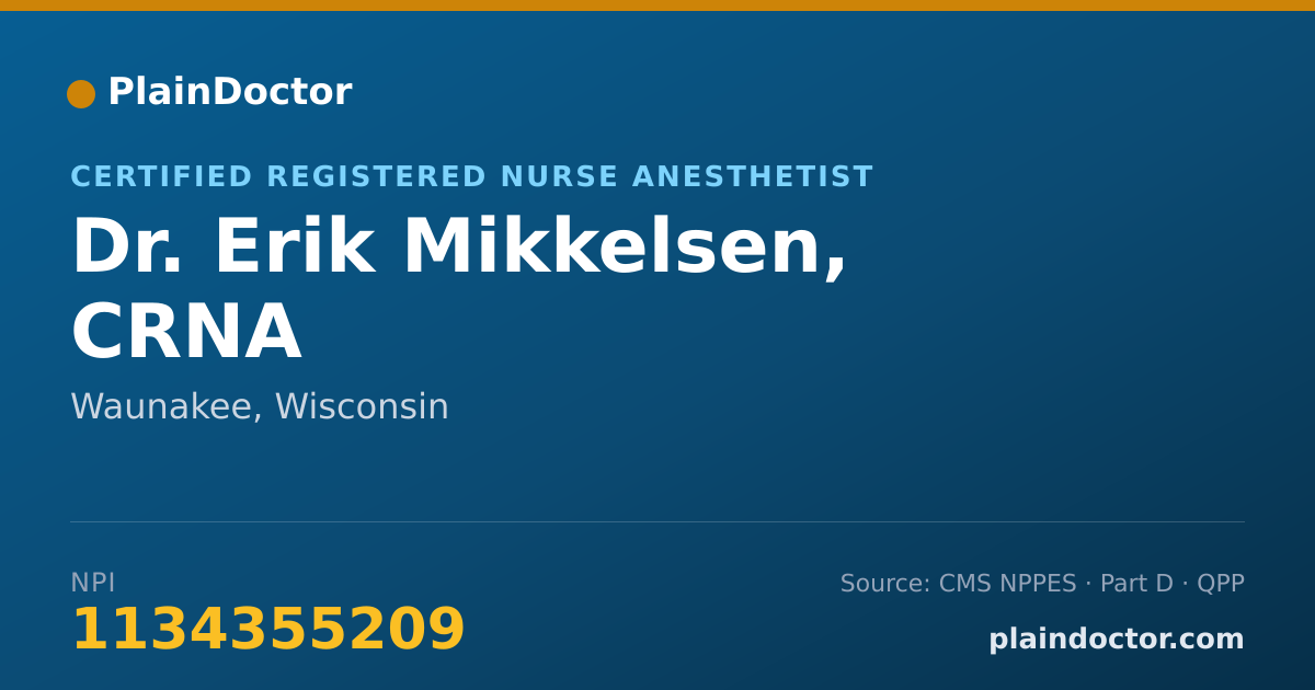 Shareable card for Erik Mikkelsen, CRNA - Certified Registered Nurse Anesthetist, Waunakee, WI