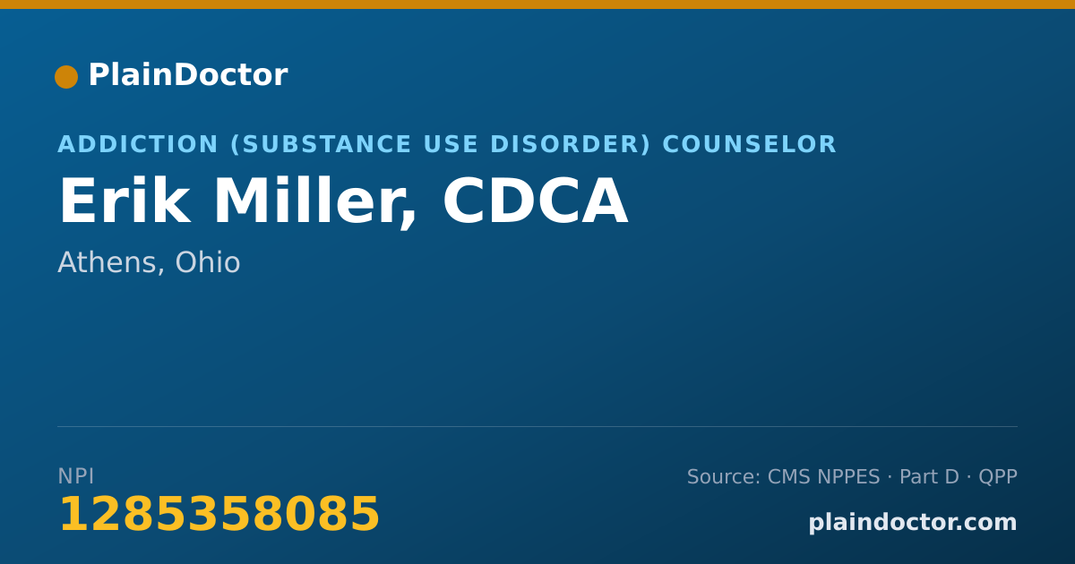 Shareable card for Erik Miller, CDCA - Addiction (Substance Use Disorder) Counselor, Athens, OH
