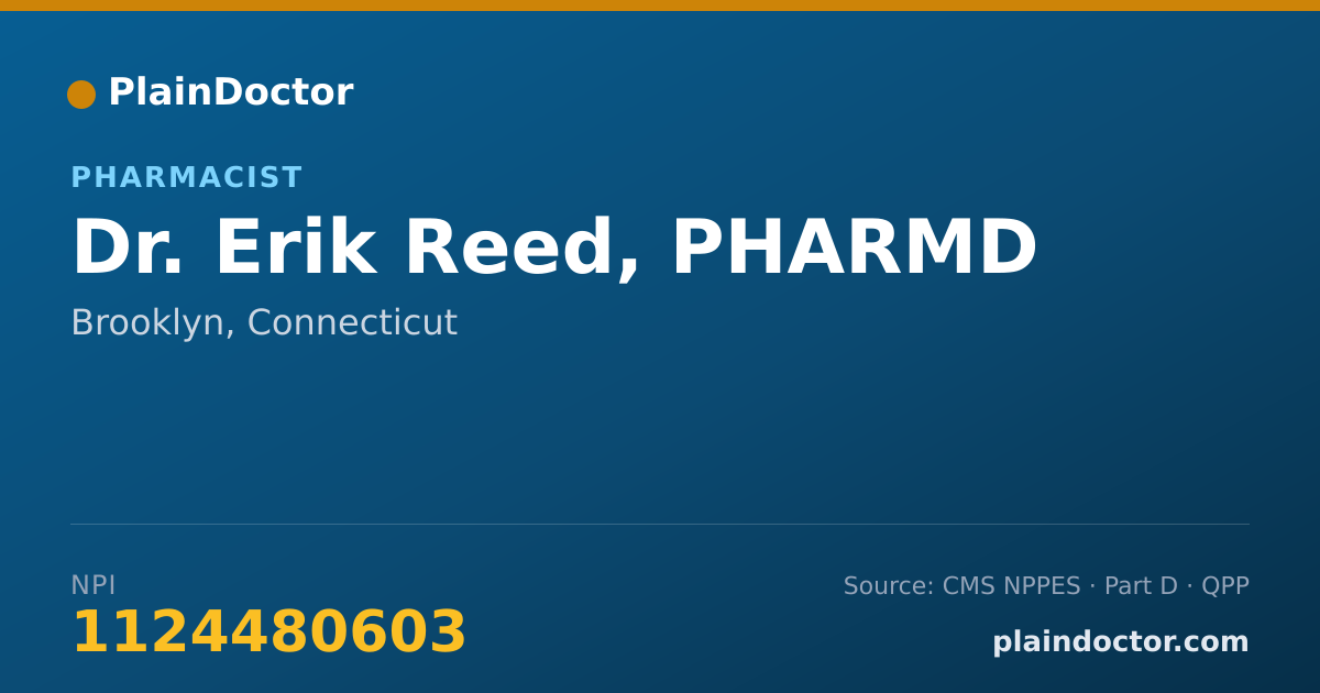 Shareable card for Erik Reed, PHARMD - Pharmacist, Brooklyn, CT
