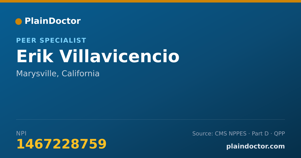 Shareable card for Erik Villavicencio - Peer Specialist, Marysville, CA