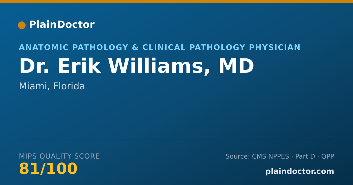 Shareable card for Erik Williams, MD - Anatomic Pathology & Clinical Pathology Physician, Miami, FL