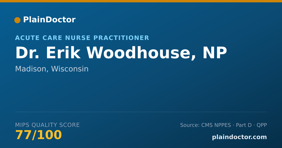 Shareable card for Erik Woodhouse, NP - Acute Care Nurse Practitioner, Madison, WI
