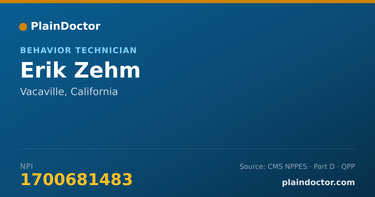 Shareable card for Erik Zehm - Behavior Technician, Vacaville, CA
