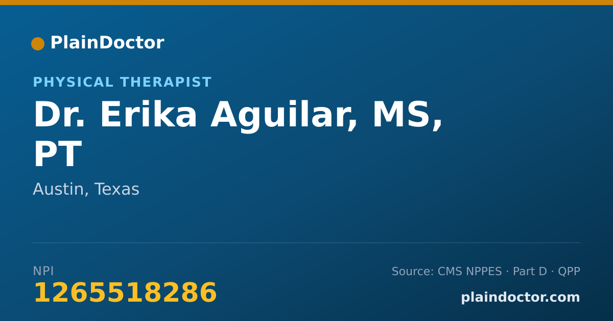 Shareable card for Erika Aguilar, MS, PT - Physical Therapist, Austin, TX