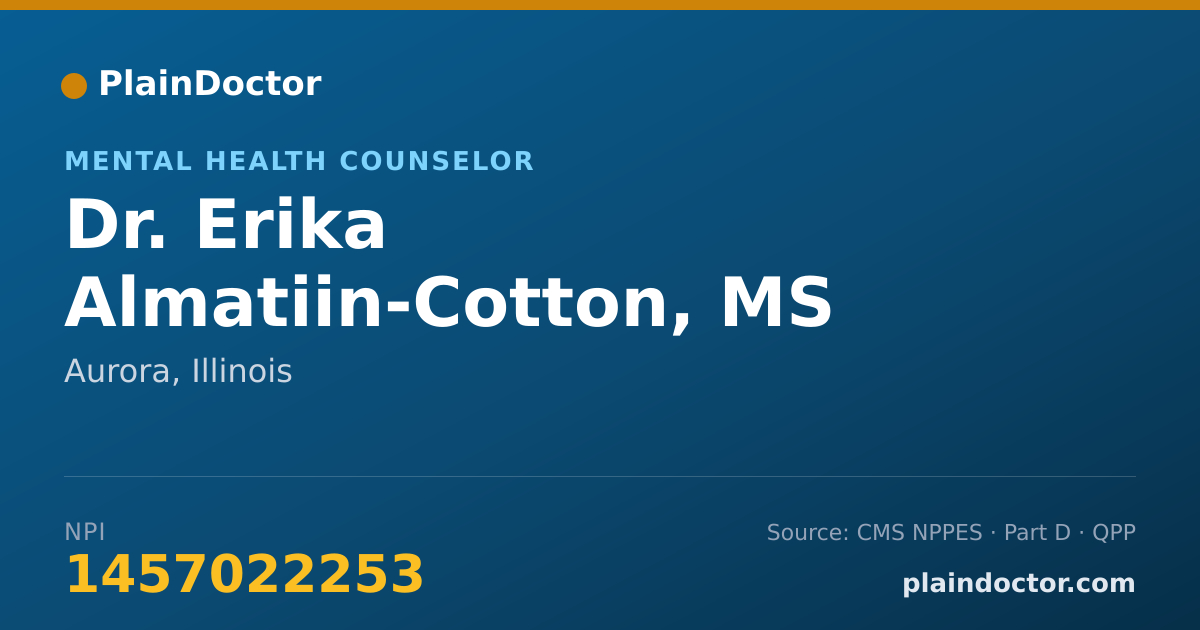 Shareable card for Erika Almatiin-Cotton, MS - Mental Health Counselor, Aurora, IL