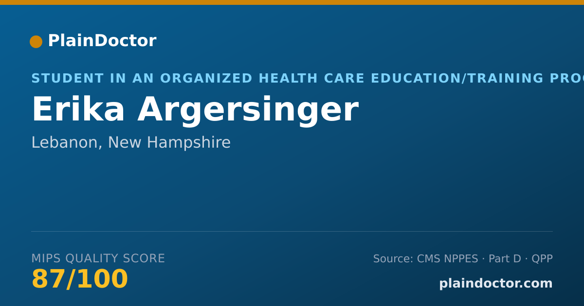 Shareable card for Erika Argersinger - Student in an Organized Health Care Education/Training Program, Lebanon, NH