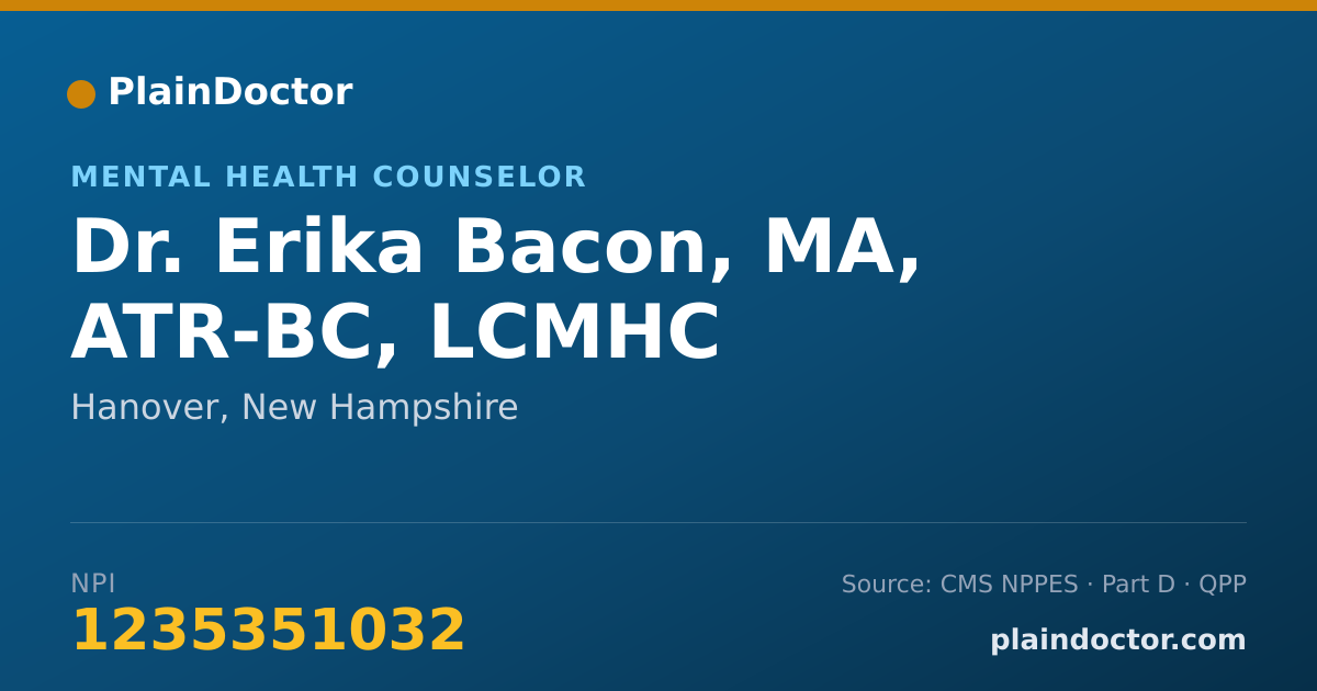 Shareable card for Erika Bacon, MA, ATR-BC, LCMHC - Mental Health Counselor, Hanover, NH