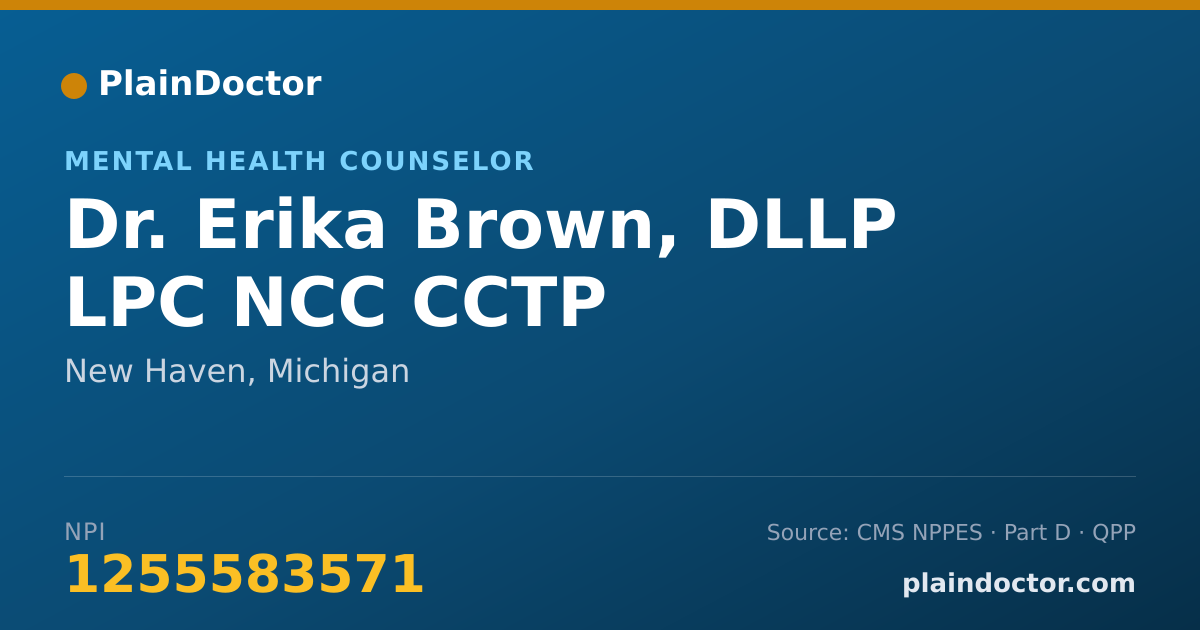 Shareable card for Erika Brown, DLLP LPC NCC CCTP - Mental Health Counselor, New Haven, MI