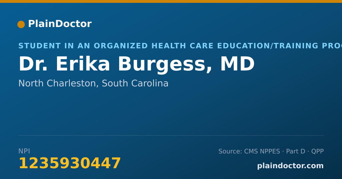 Shareable card for Erika Burgess, MD - Student in an Organized Health Care Education/Training Program, North Charleston, SC
