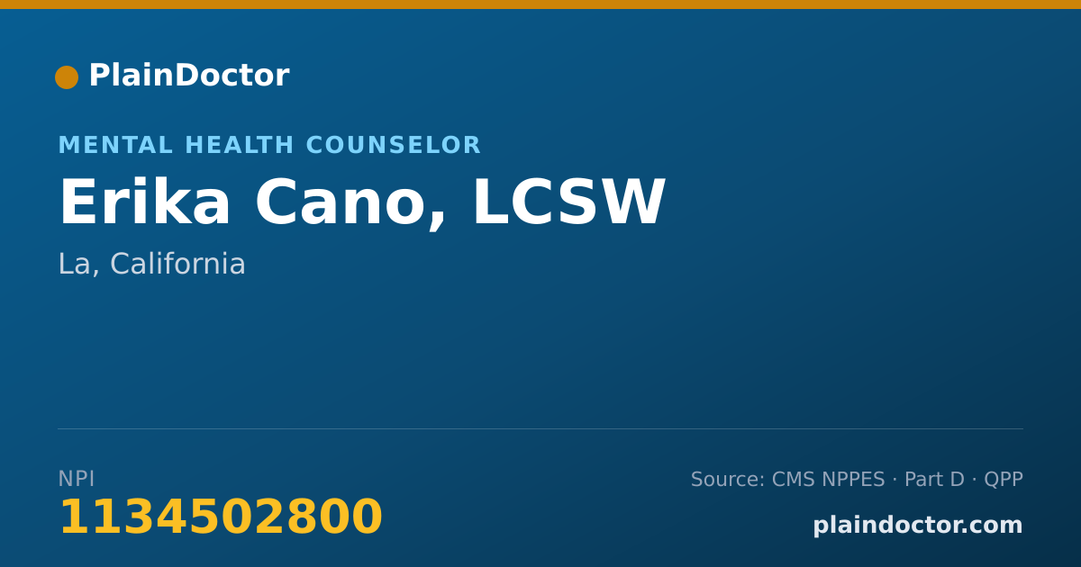 Shareable card for Erika Cano, LCSW - Mental Health Counselor, La, CA