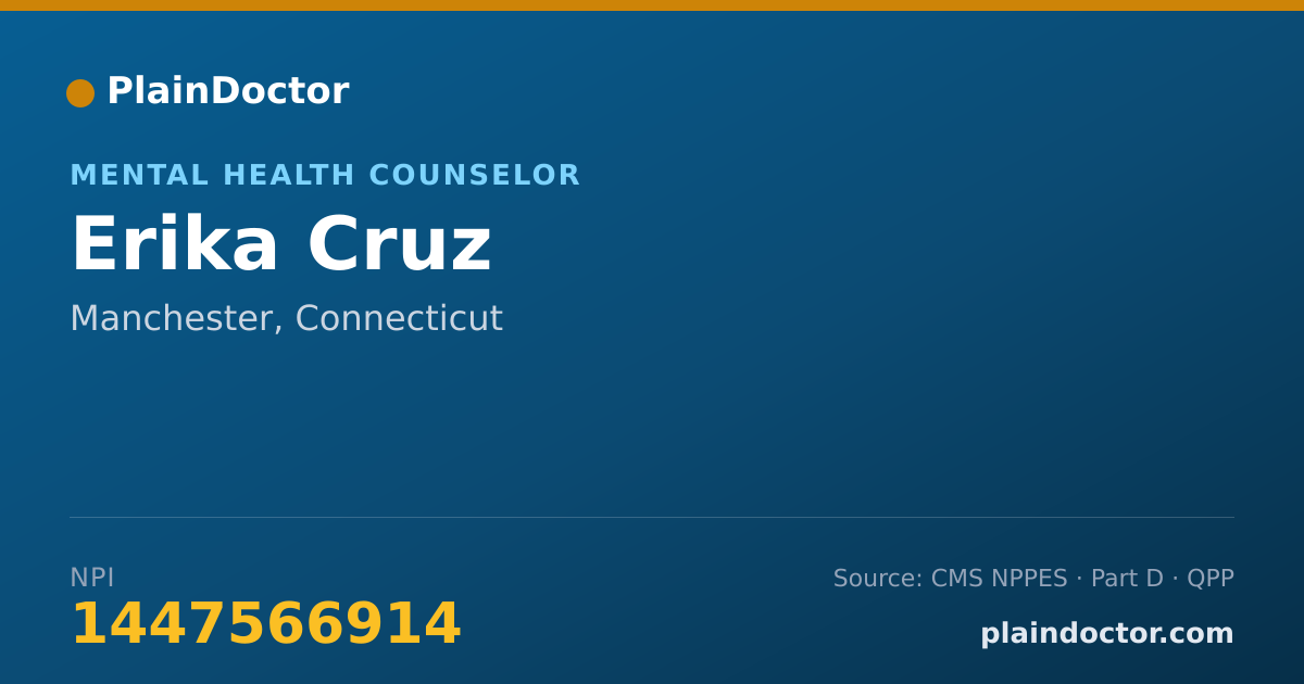 Shareable card for Erika Cruz - Mental Health Counselor, Manchester, CT
