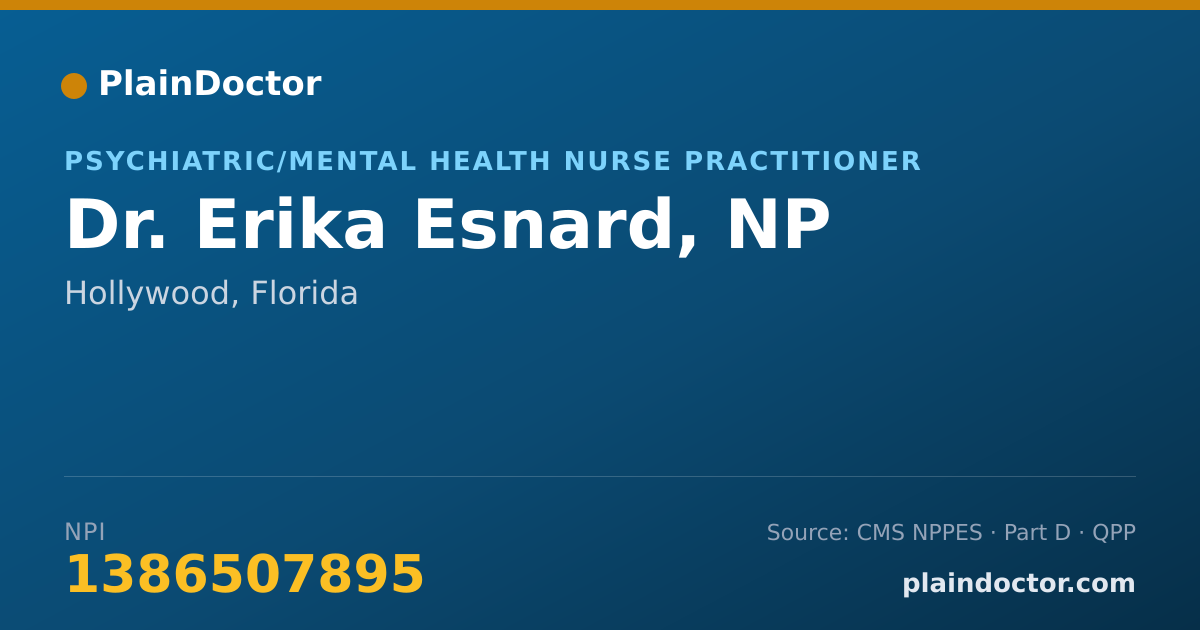 Shareable card for Erika Esnard, NP - Psychiatric/Mental Health Nurse Practitioner, Hollywood, FL