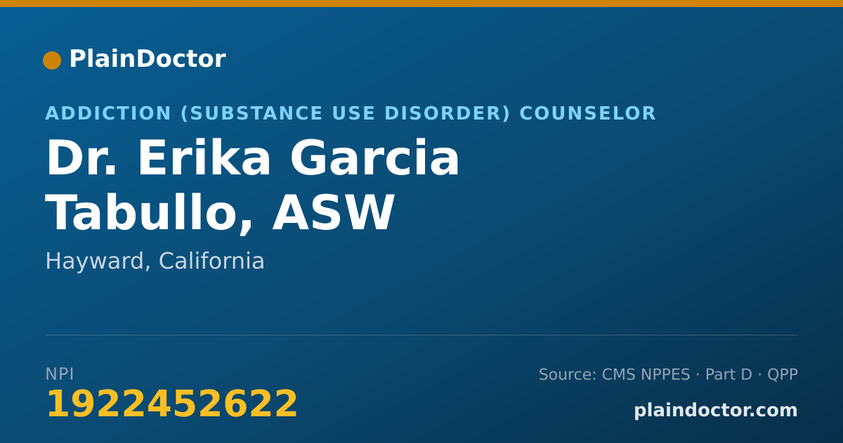 Shareable card for Erika Garcia Tabullo, ASW - Addiction (Substance Use Disorder) Counselor, Hayward, CA