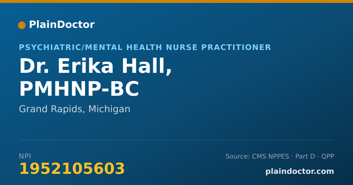 Shareable card for Erika Hall, PMHNP-BC - Psychiatric/Mental Health Nurse Practitioner, Grand Rapids, MI