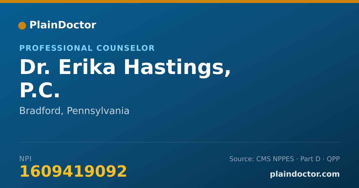 Shareable card for Erika Hastings, P.C. - Professional Counselor, Bradford, PA