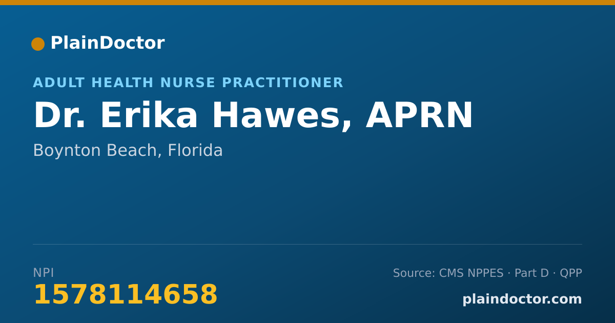 Shareable card for Erika Hawes, APRN - Adult Health Nurse Practitioner, Boynton Beach, FL
