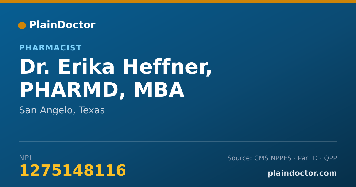 Shareable card for Erika Heffner, PHARMD, MBA - Pharmacist, San Angelo, TX
