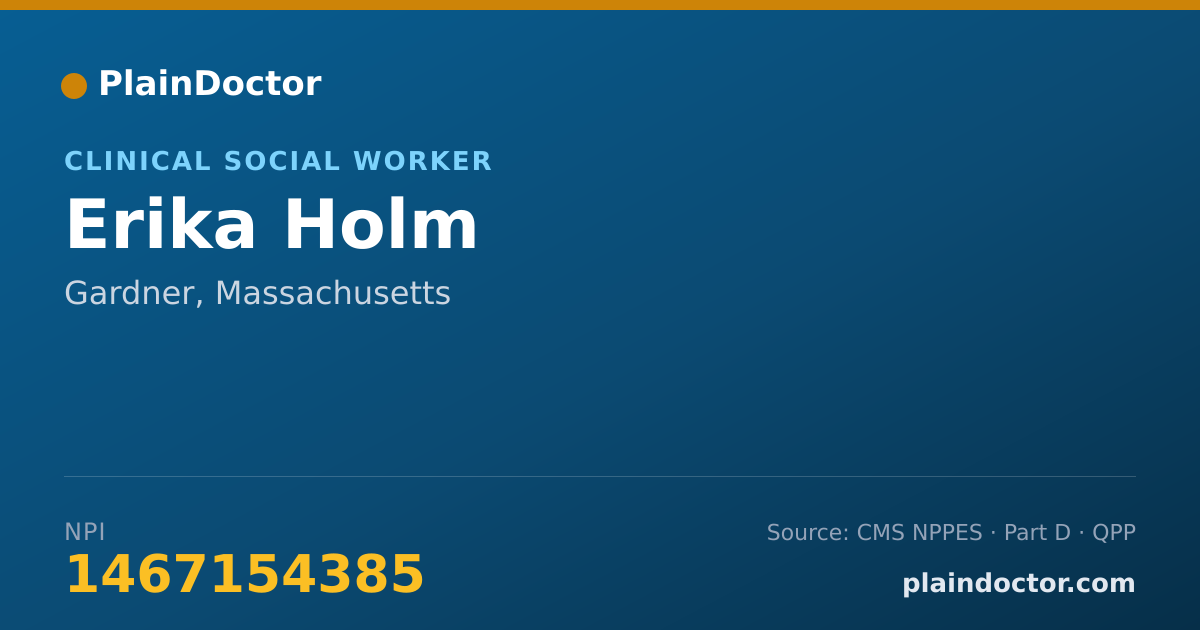 Shareable card for Erika Holm - Clinical Social Worker, Gardner, MA