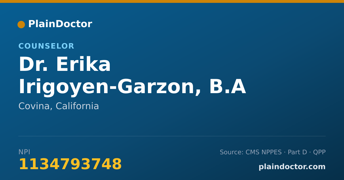Shareable card for Erika Irigoyen-Garzon, B.A - Counselor, Covina, CA