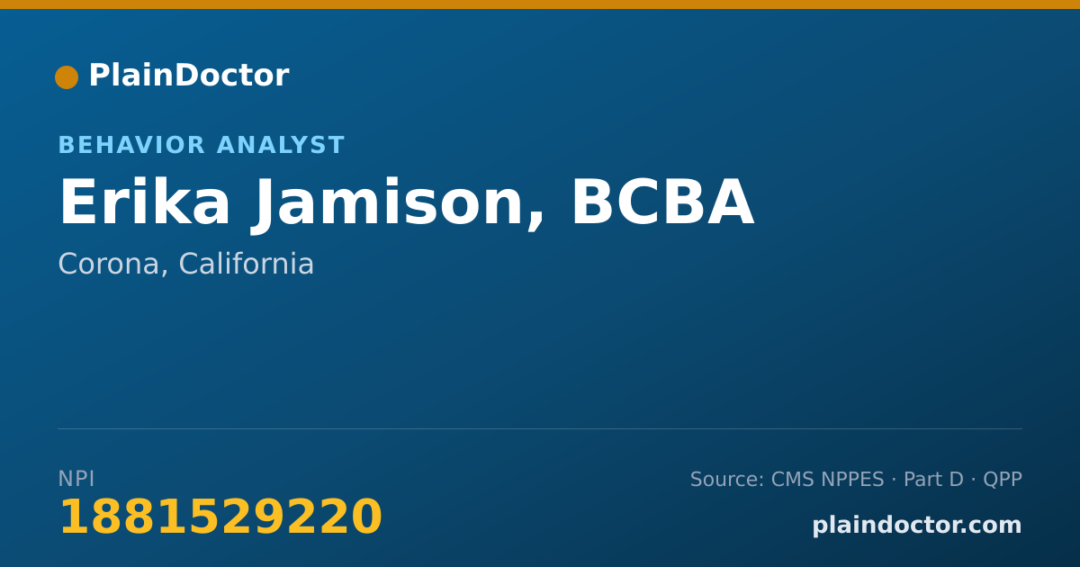 Shareable card for Erika Jamison, BCBA - Behavior Analyst, Corona, CA