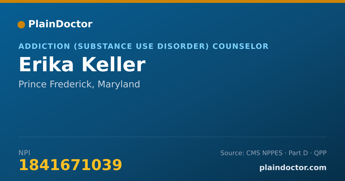 Shareable card for Erika Keller - Addiction (Substance Use Disorder) Counselor, Prince Frederick, MD
