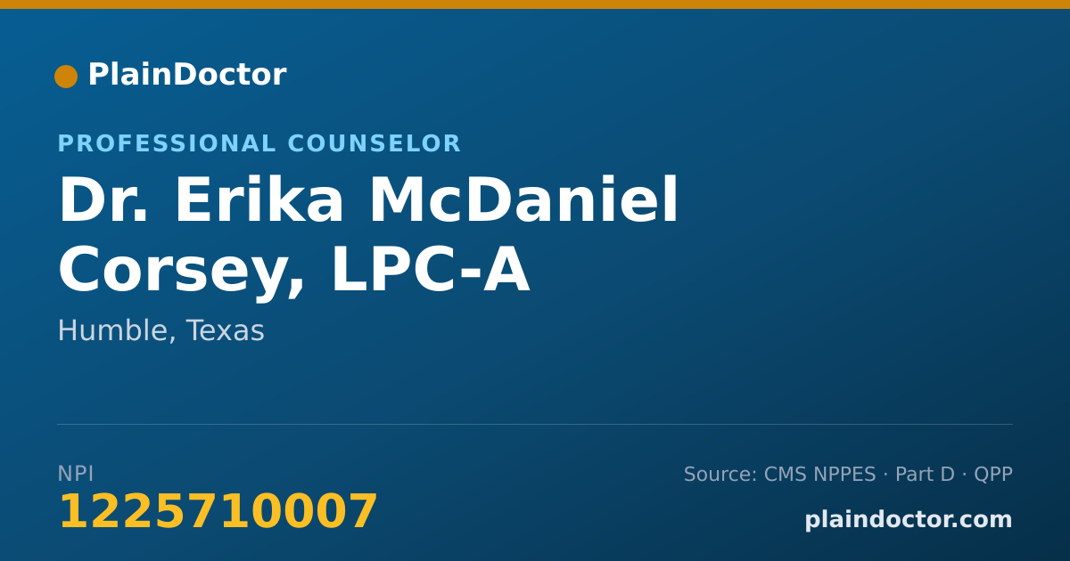 Shareable card for Erika McDaniel Corsey, LPC-A - Professional Counselor, Humble, TX