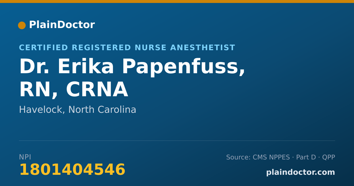 Shareable card for Erika Papenfuss, RN, CRNA - Certified Registered Nurse Anesthetist, Havelock, NC